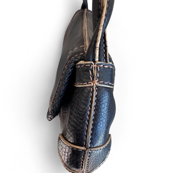 Vintage COLE HAAN Black Pebbled Leather Village Purse SP06 w/ Baseball Stitch! - Picture 15 of 16